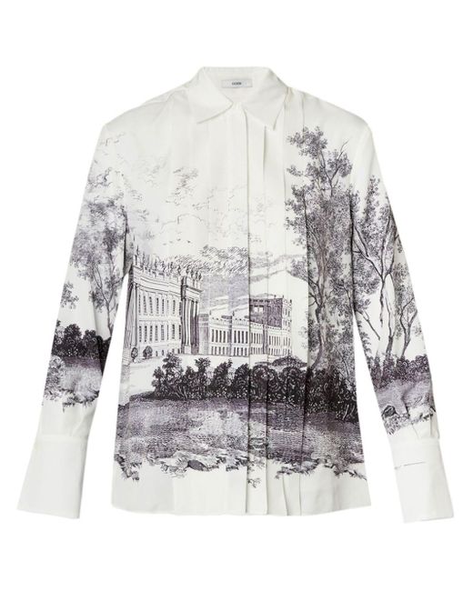 Erdem White Graphic-print Pleat-detail Shirt