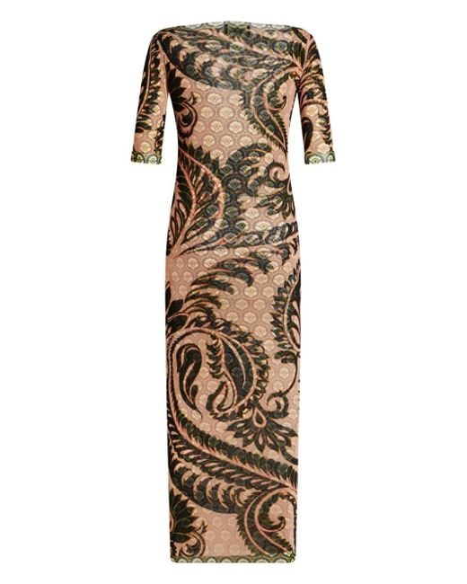 Etro Natural Paisley-Print Tulle Maxi Dress