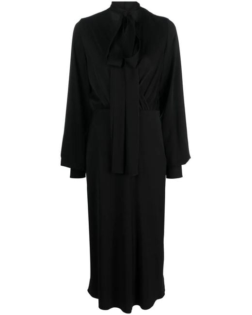 Sportmax Black Attached-Scarf Silk-Blend Midi Dress