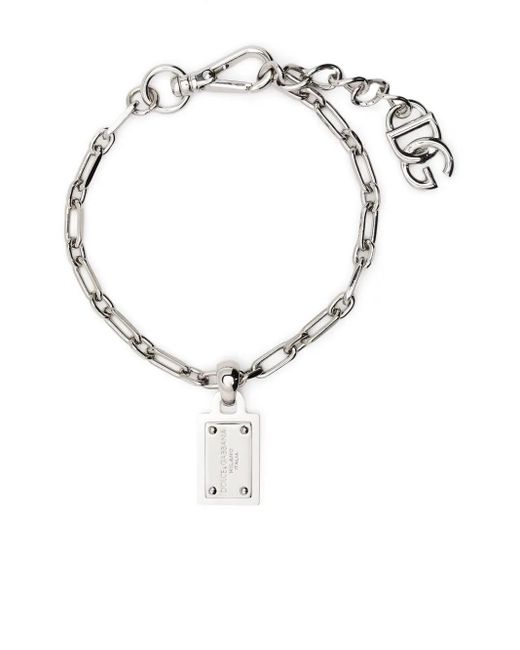 Dolce & Gabbana Metallic Logo-Tag Chain-Link Bracelet for men