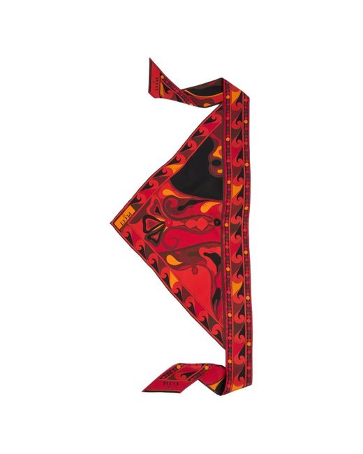 Emilio Pucci Red Orchidee-Print Silk Triangle Scarf