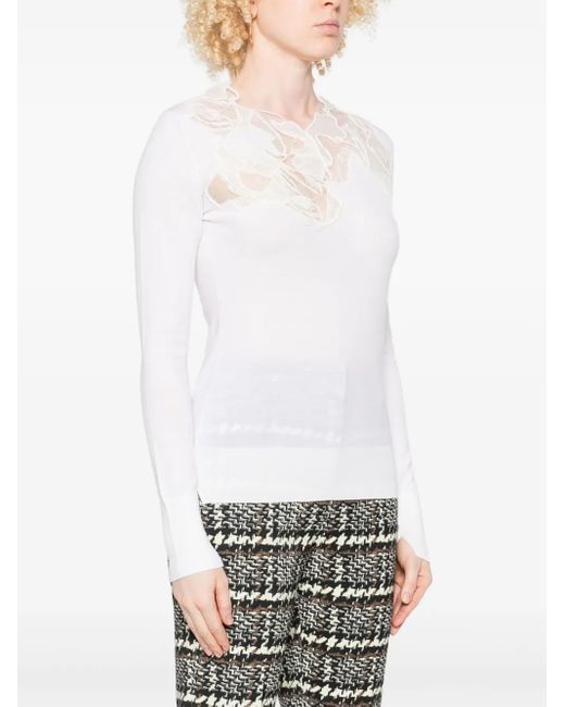 Ermanno Scervino White Lace-Insert Long-Sleeve Top