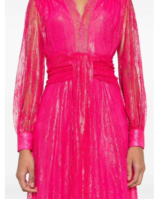 Pinko Pink Floral-lace Mesh Maxi Dress