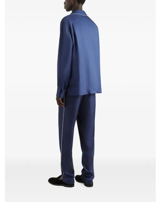 Dolce & Gabbana Blue Dg Essentials Logo-Embroidered Silk Trousers for men