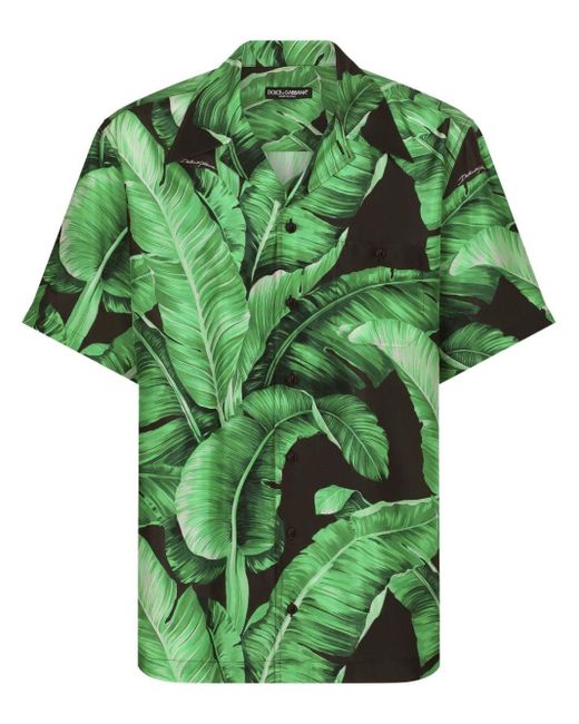 Camicia Hawaii in seta stampa Banano di Dolce & Gabbana in Green da Uomo