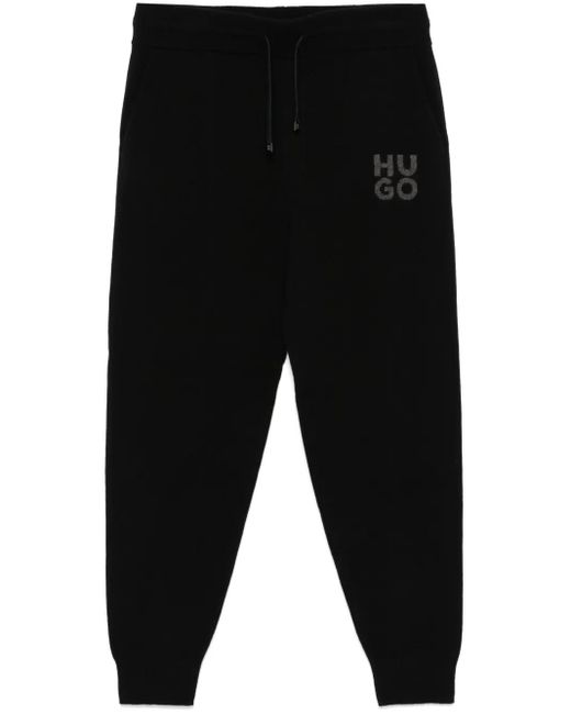 HUGO Black Jacquard-Logo Trousers for men