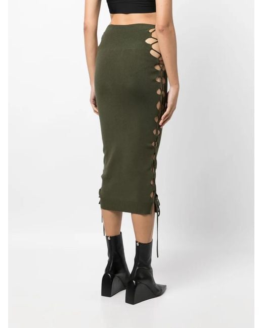 Monse Green Lace-Up Detailed Knitted Skirt