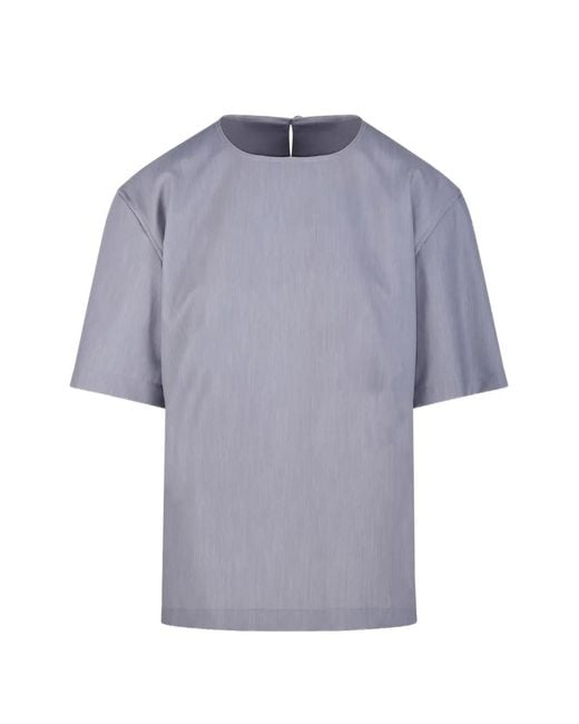 Thelatest Blue Short-Sleeve Blouse
