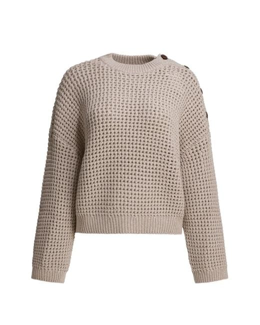 Brunello Cucinelli Natural Buttoned-Shoulder Sweater