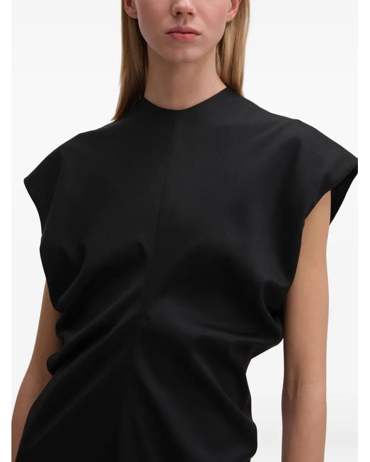 Remain Black Gathered-Shoulder Midi Dress