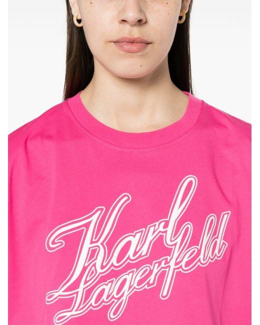 Karl Lagerfeld Pink Cropped-T-Shirt mit Logo-Print