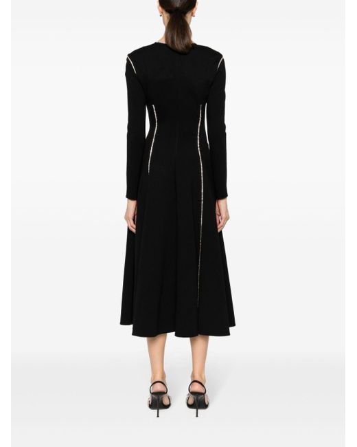 Nissa Black Crystal-embellished Long-sleeves Dress