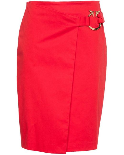Pinko Red Eurito Wrap Midi Skirt