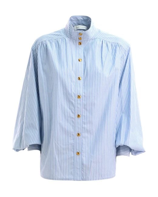 Zimmermann Blouse Met Ballonmouwen En Hoge Hals in het Blue