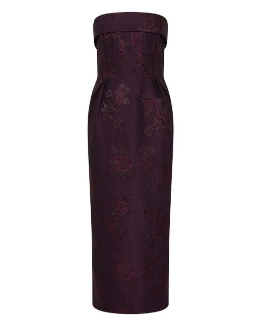 Rebecca Vallance Purple Afina Strapless Floral-Brocade Midi Dress