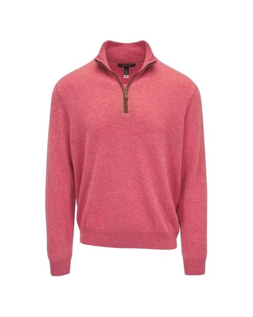 Ralph Lauren Pink Knitted Quarter-Zip Sweater for men