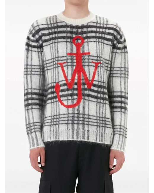 J.W. Anderson Gray Tartan-Check Crew-Neck Jumper