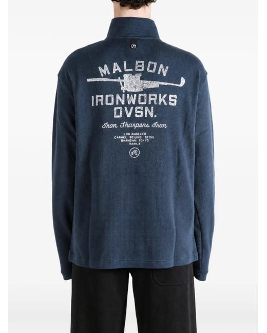 Malbon Golf Blue Flyer Waffle-Knit Logo-Print Jacket for men