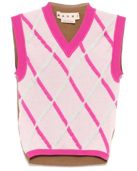 Marni Pink Diamond Pattern Sleeveless Knitted Top