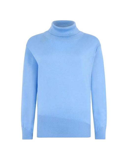 Moorer Blue Ribbed Roll-Neck Sweater