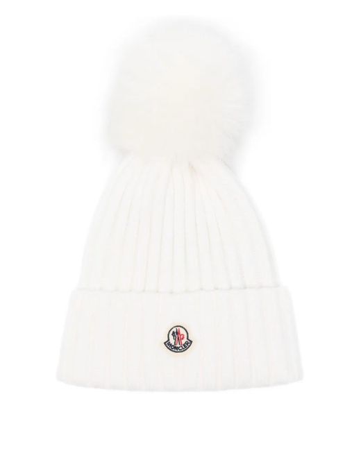 Moncler Geribbelde Muts Met Pompon in het White