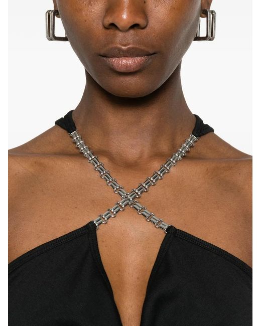 M I S B H V Black Chain Halter-Neck Top