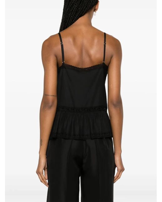 P.A.R.O.S.H. Black Lace-Trim Silk Tank Top