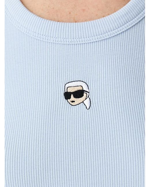 Karl Lagerfeld Blue Ikonik-Patch Ribbed Tank Top