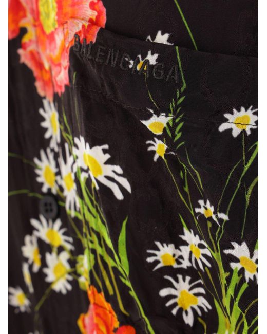 Balenciaga Black Floral-print Logo-embroidered Shirt Dress