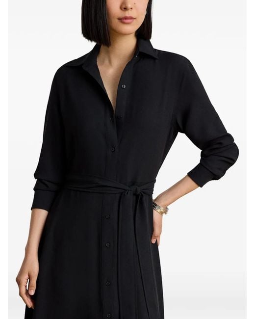 Ralph Lauren Black Double-Faced Georgette Belted Midi Shirt Dress