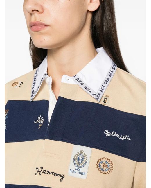 Sea Blue Juliet Embroidered Striped Polo Shirt