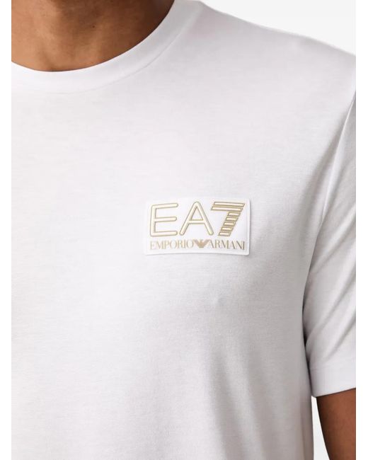 EA7 White Logo-Patch T-Shirt for men