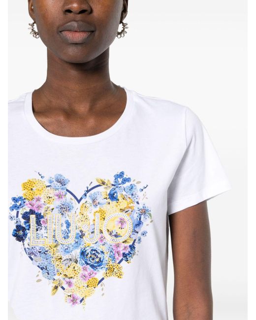| T-shirt in cotone con logo e cuore floreale | female | BIANCO | L di Liu Jo in White