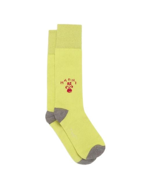 Marni Yellow Logo-Embroidered Rib-Knitted Socks for men