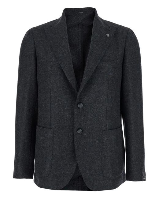 Tagliatore Black Peak-Lapel Single-Breasted Jacket for men