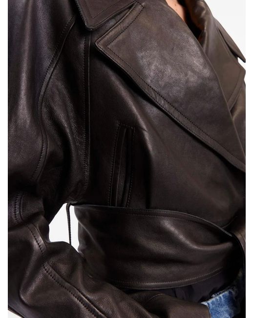 16Arlington Black Veste En Cuir Palmer À Taille Ceinturée