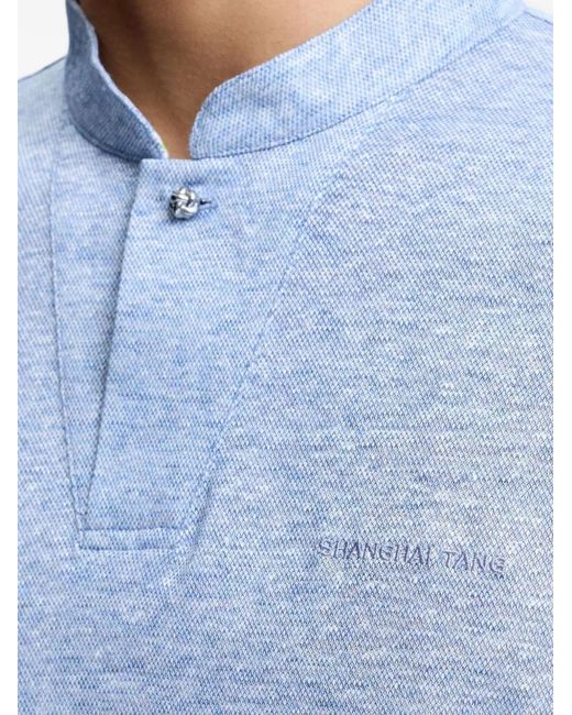Shanghai Tang Blue Button-Up Polo Shirt for men