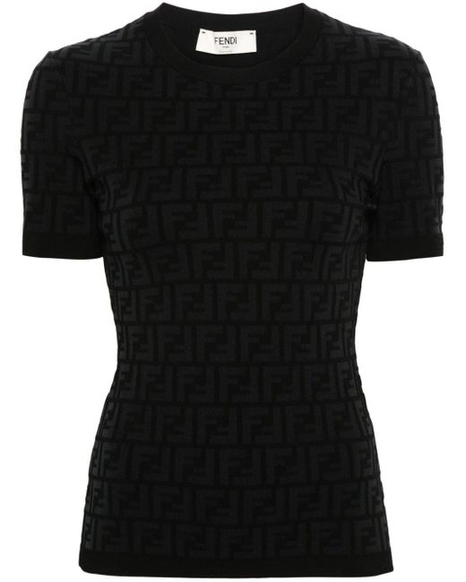 T-shirt à motif FF embossé Fendi en coloris Black