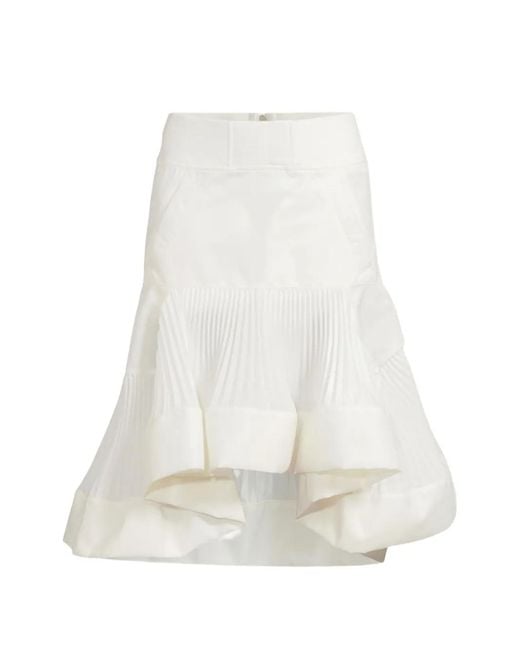 Sacai White Ruffled Pleated A-Line Skirt