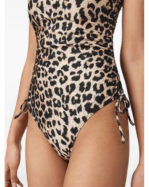 AllSaints Black Court Leopard-Print Ruched Swimsuit