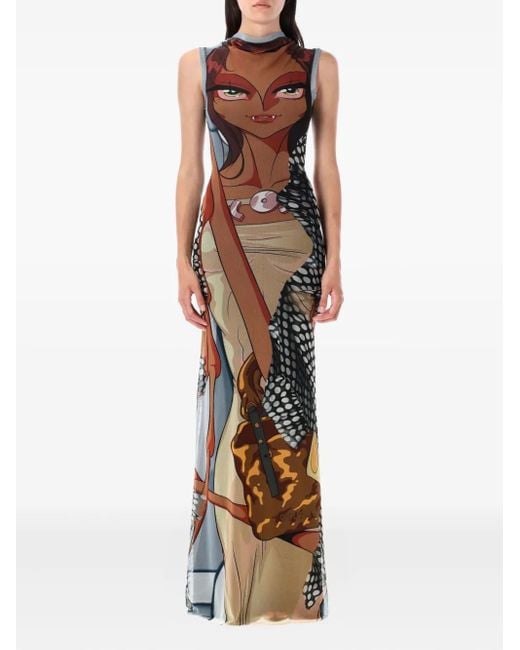 OTTOLINGER Manga-Print Mesh Maxi Dress in Brown | Lyst