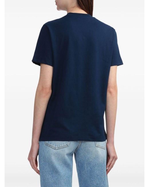 MSGM Blue Logo-embroidered Cotton T-shirt