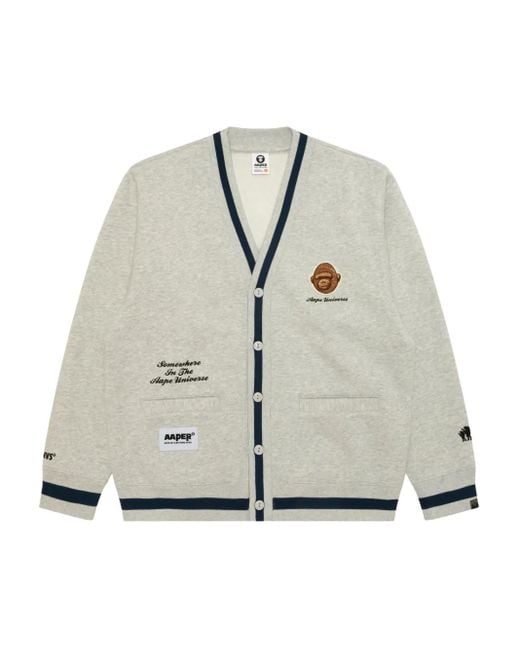 Aape By A Bathing Ape Gray Embroidered-Monkey Buttoned Cardigan for men