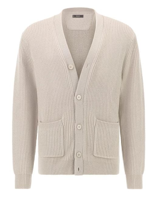 Boggi White Knitted Ribbed Cardigan for men