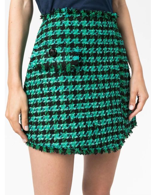 MSGM Green Tweed Houndstooth-Pattern Shorts
