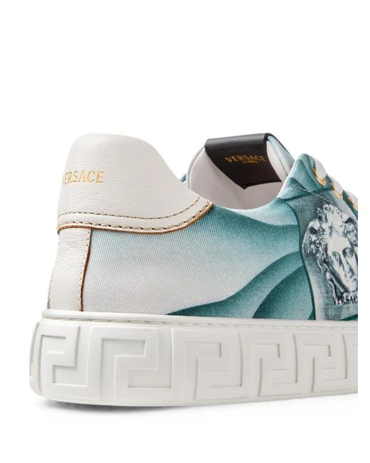 Versace Blue Greca Printed Canvas Sneakers for men