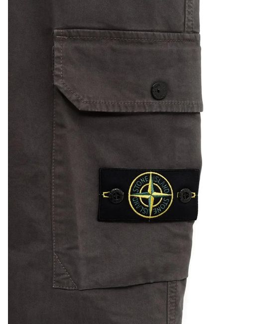 Stone Island Gray Logo-Patch Cargo Pants for men