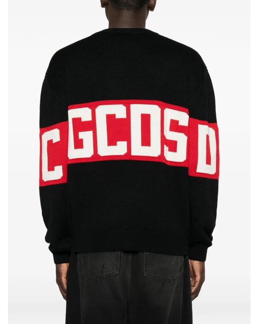 Gcds Black Logo-Intarsia Knitted Sweater for men