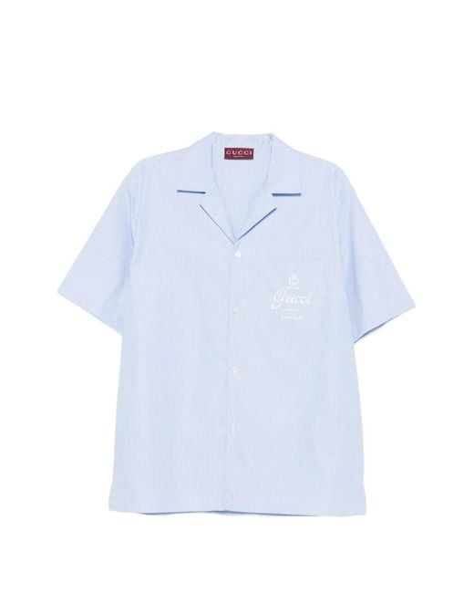 Gucci Blue Striped Bowling Shirt for men