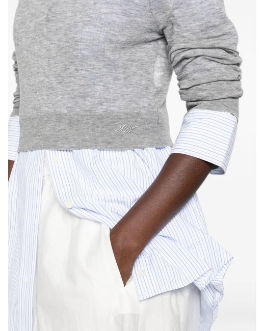 Alexander Wang White Layered-Design Logo-Embroidered Sweater